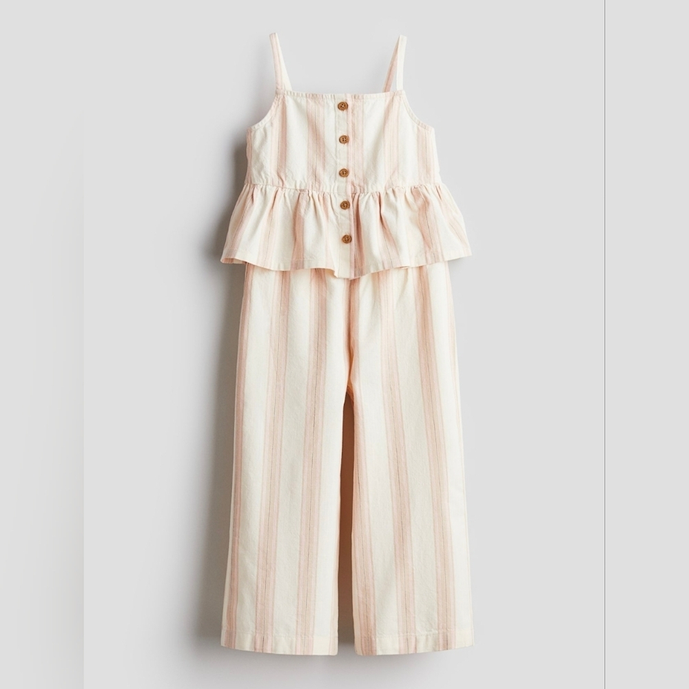 H&M 2 Piece Set Cream Striped Peplum Top & Wide Leg Pant 2T